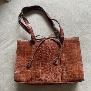 2000s Croc-Embossed Tote Bag with Tassel Detail